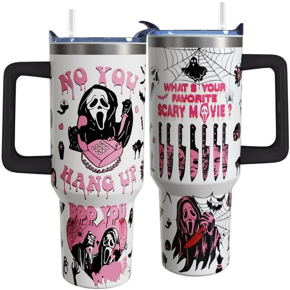 Halloween Gifts For Women-40oz Horror Tumbler Ghost Tumbler With Handle Lid and Straw-Stainless Steel Insulated Travel Coffee Cup-Halloween Gifts For kids