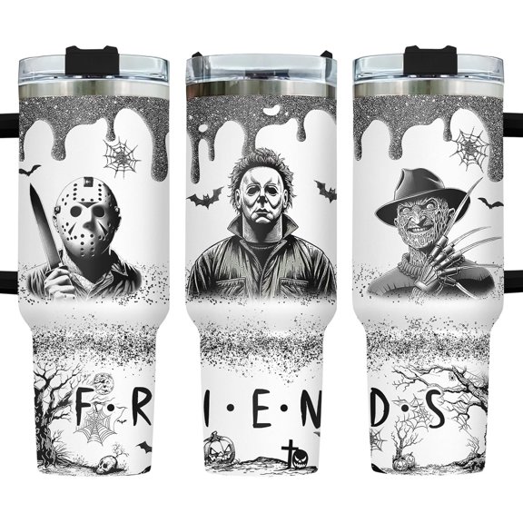 Halloween Gifts for Women Men Boys Girls, Black Spooky Boo Tumbler 40 Oz With Handle and Straw, Cute Halloween Ghost Stainless Steel Vacuum Insulated Cup, Funny Halloween Decorations Gifts