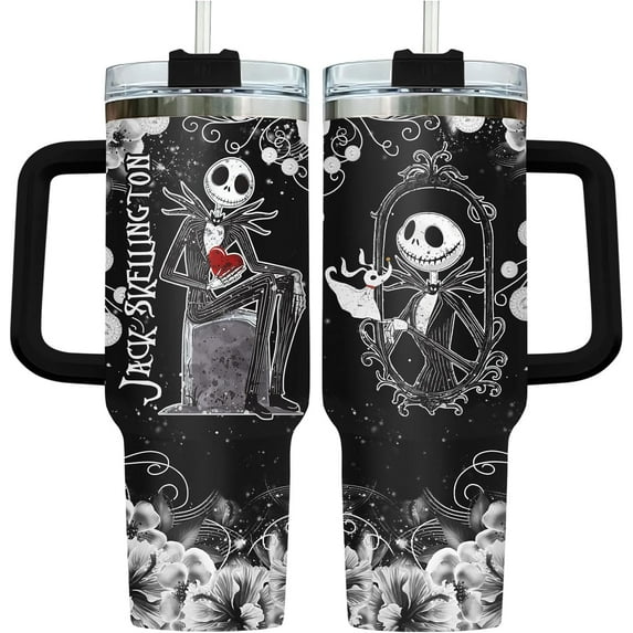 Halloween Gifts for Women Men Boys Girls, Black Spooky Boo Tumbler 40 Oz With Handle and Straw, Cute Halloween Ghost Stainless Steel Vacuum Insulated Cup, Funny Halloween Decorations Gifts