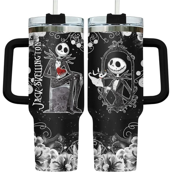 Halloween Gifts for Women Men Boys Girls, Black Spooky Boo Tumbler 40 Oz With Handle and Straw, Cute Halloween Ghost Stainless Steel Vacuum Insulated Cup, Funny Halloween Decorations Gifts