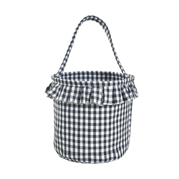 Halloween Gingham Tote Basket New Jute Canvas Bucket Halloween Decoration Gifts(Black,8.9x8.9x9.3")