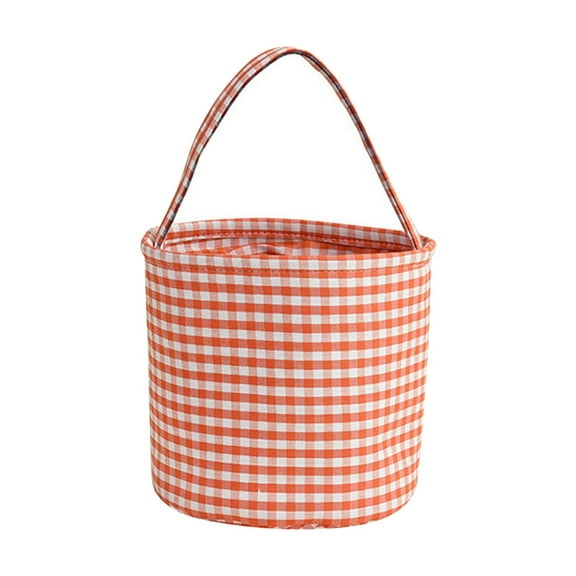 Halloween Gingham Tote Basket New Jute Canvas Bucket Halloween Decoration Gifts, Orange
