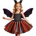 thumbnail image 1 of Halloween Girl Dress Mesh Color Block Skirt Headband Party Outfit Princess Dress Girls Size 5-6T, 1 of 5