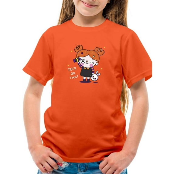 Halloween Girl W Candy T-Shirt Juniors -Image by Shutterstock, Large