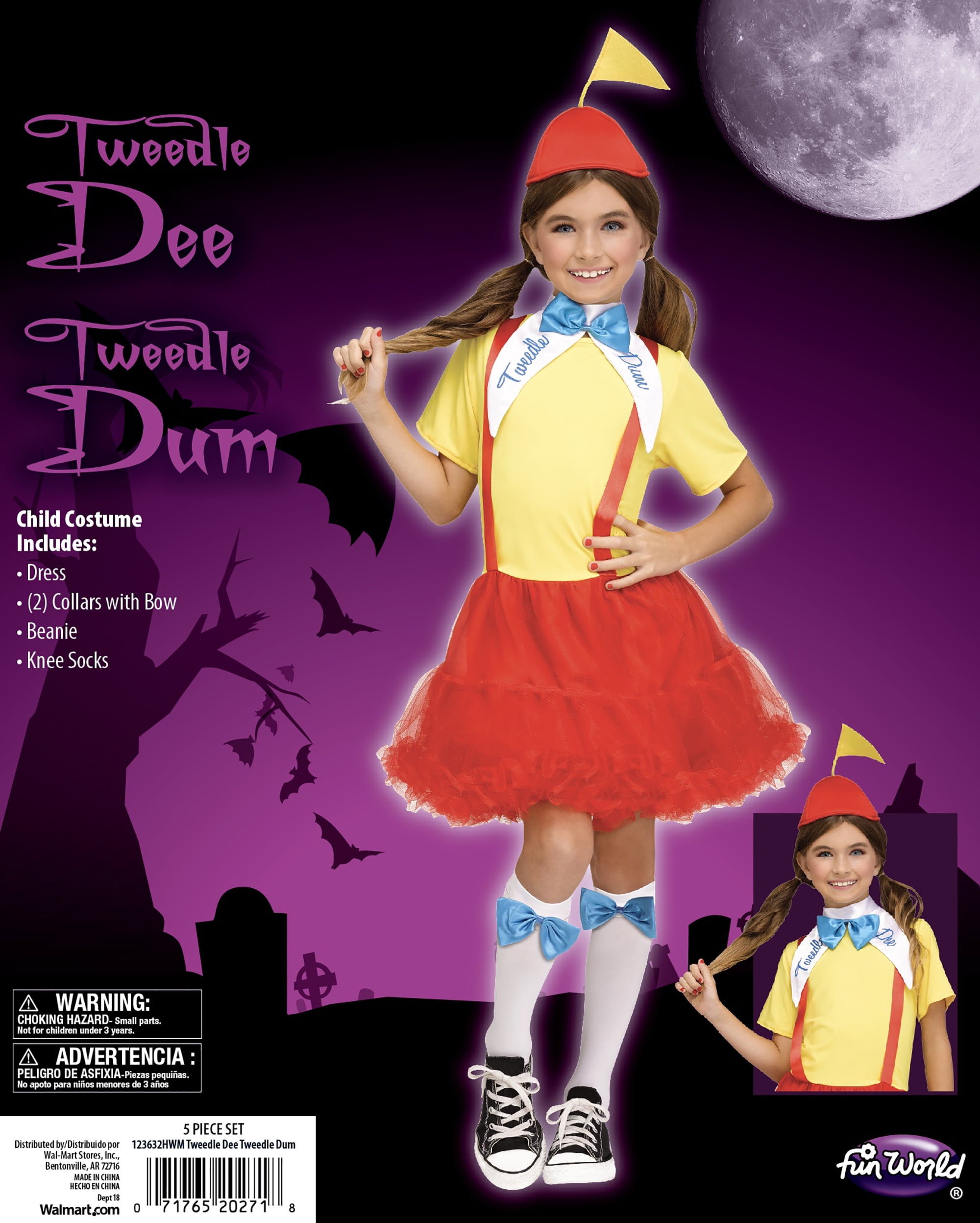 Halloween Girl's Tweedle Dee Tweedle Dum Child Costume Size Large by Fun World