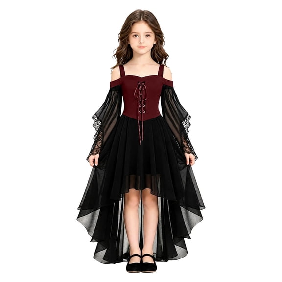 Halloween Girl's Witch Dress Cosplay Fall Y2K Off Shoulder Lace Up Mesh A Line Party Birthday Prom Dresses