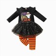 thumbnail image 1 of Halloween Girls Clothing Pumpkin Print Long Sleeved Top Long Pants Sequin Mesh Skirt Three Piece Set Kaprioy Girls Clothes Fall Winter, 1 of 5