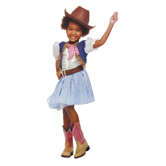 Halloween Girls Cowgirl Plaid Dress & Cowboy Hat Costume Small (4-6)