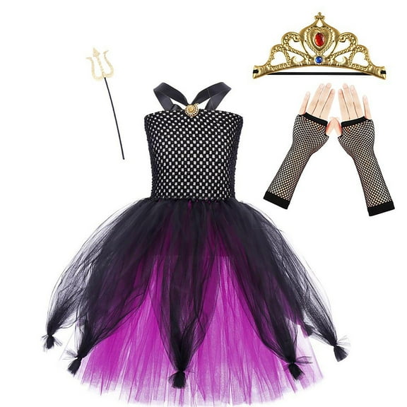 Halloween Girls Dresses Girl Shaggy Dress Children Dress Up Sea Purple 10 Years-12 Years