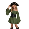 thumbnail image 1 of Halloween for Girls,Girls Casual off Shoulder Ruffled Dresses Pirate Dress Pirate Themed Outfit for Toddler Girl Halloween Character Dress Dark Green 13-14Years, 1 of 5