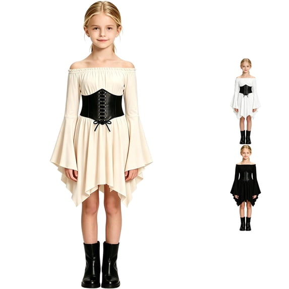 Halloween Girls High Waist Asymmetrical Ruffled Outfit For Toddler Dress Up Party Play Holiday Celebration