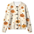 thumbnail image 1 of Halloween Girls Knitted Sweater Cardigan Pumpkin Print Stylish Fall Long Sleeve Button Down Casual Tops, 1 of 5