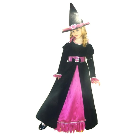 Halloween Girls Pink & Black Glimmer Witch Dress Costume Medium (8-10)