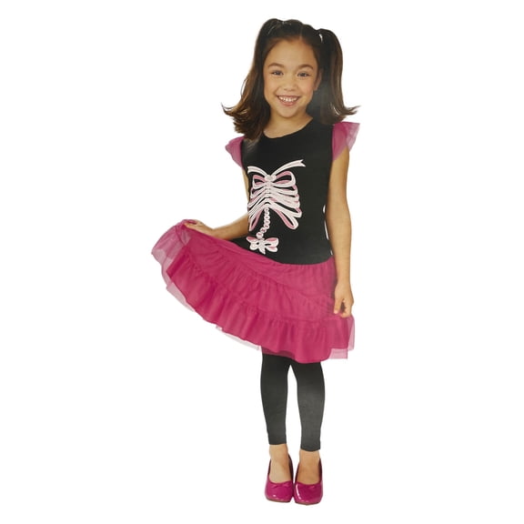 Halloween Girls Pink Skeleton Tutu Dress Costume Small (4-6)