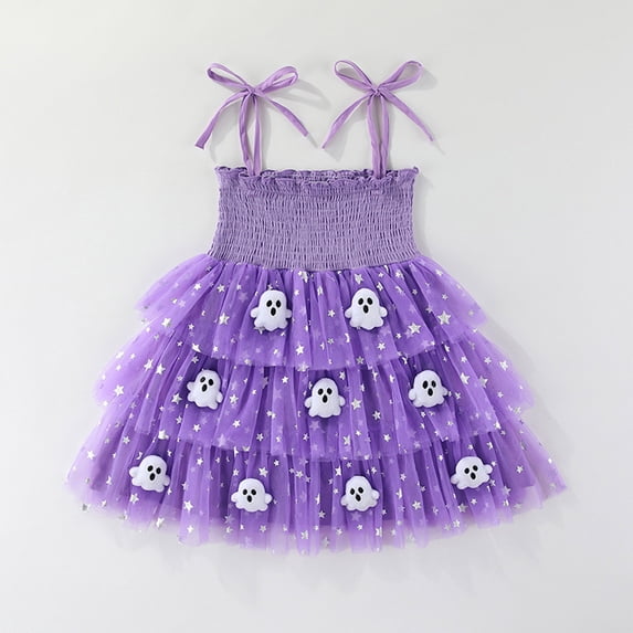 Halloween Girls' Pumpkin Ghost Tutu Dress, Sleeveless Glitter Layered Mesh, Tiered Tulle For Party Cosplay, 12 Months‑6 Years, Girl Halloween Costumes Purple a 2-3 Years