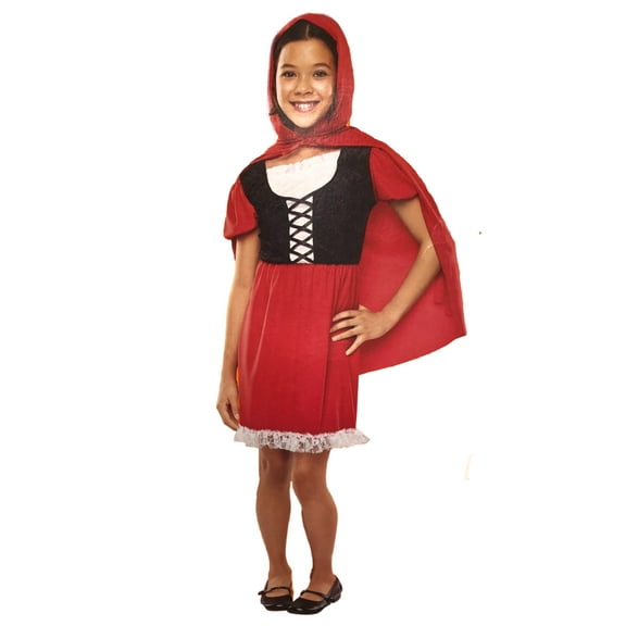Halloween Girls Red Riding Hood Costume Dress & Cape Medium (6-8)