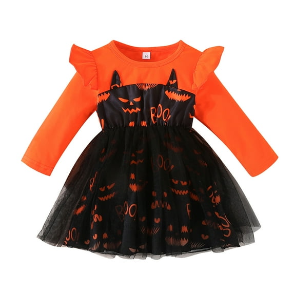 Halloween Girls Tutu Dresses Toddler Winter Long Sleeve Party Tulle Dresses for 12M-5T Brown 110
