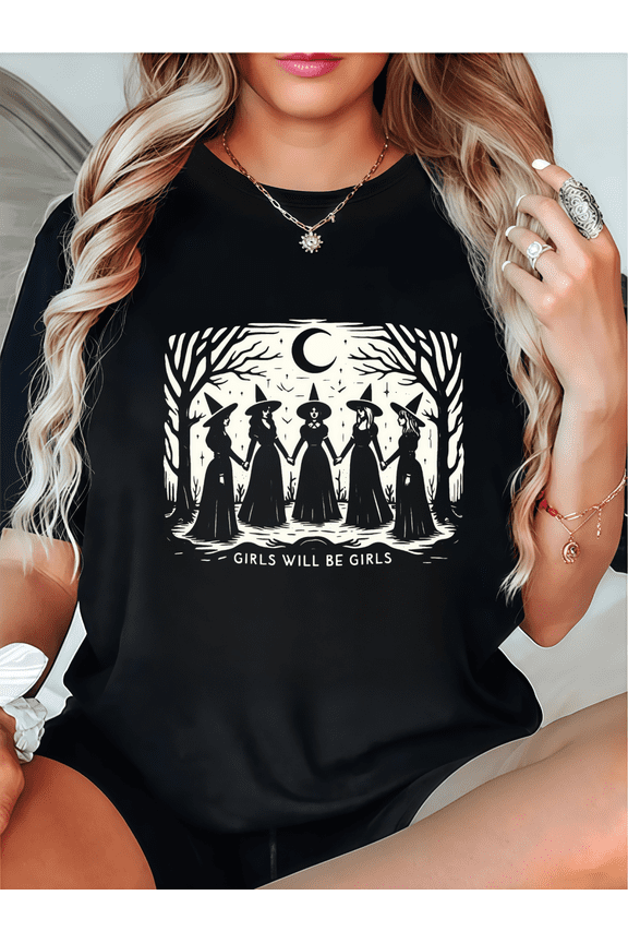 Halloween Casual Girls Will Be Girls Graphic Tee T Shirt Top Womens Slogan Breathable Regular Fit Black S-5XL