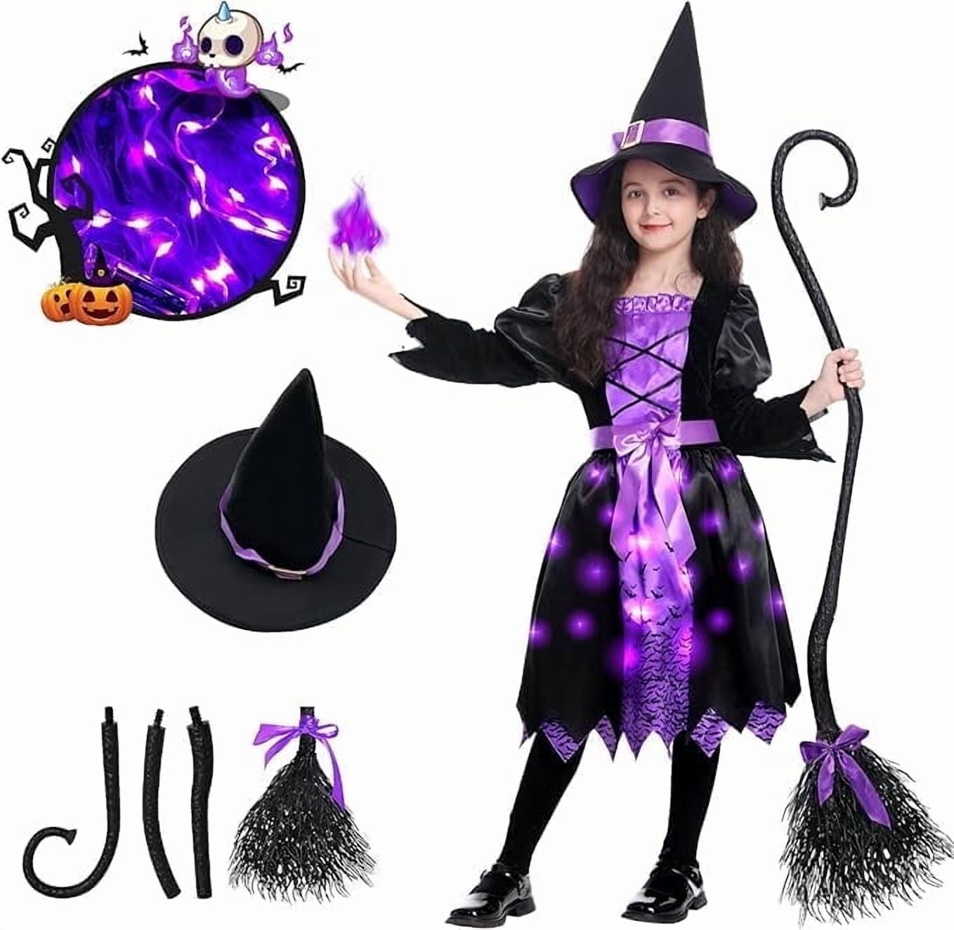 Halloween Girls Witch Costume, Toddler Witch Dress Light Up Set with