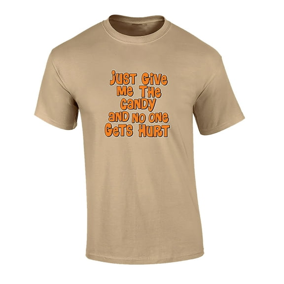 Halloween Give me Candy Adult Unisex Short Sleeve T-Shirt-Tan-Small