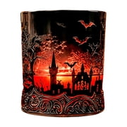 Halloween Glass Barwares Decors, Gothic Drinkware Whiskeys Decanter Tumblers With Dark Red Finish and Castles Bat Design for Home Display