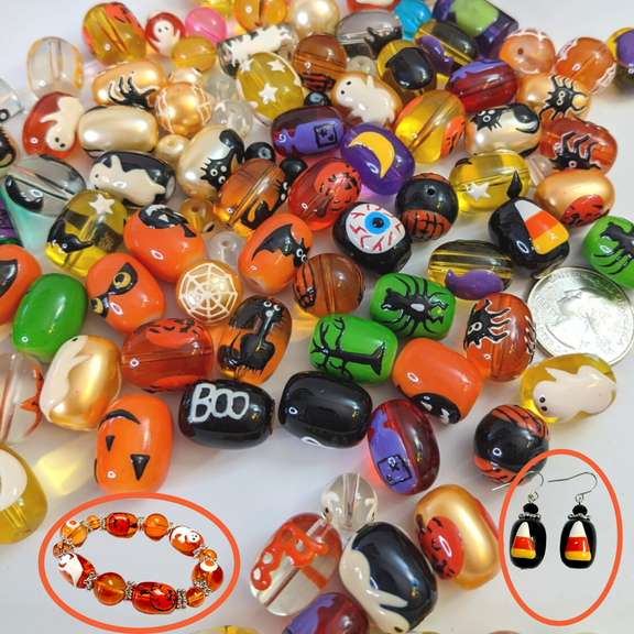 Halloween Glass Beads Bulk Assorted for Jewelry Making, DIY Bracelet Supplies, Gift for Beader Women, 40 Pcs