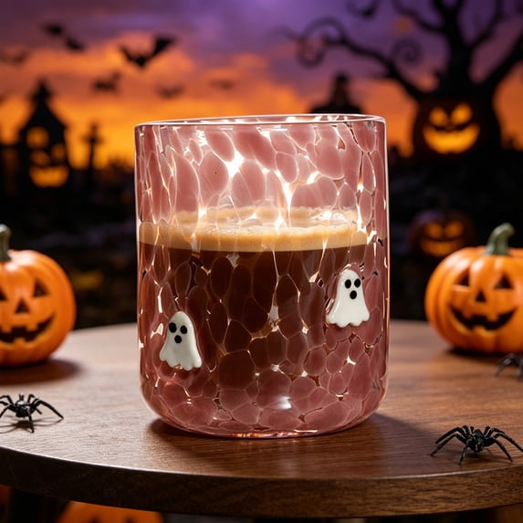 Halloween Glass Candle Holder Cup, Marbled Crystal-Look Tea Light Decor, Style C