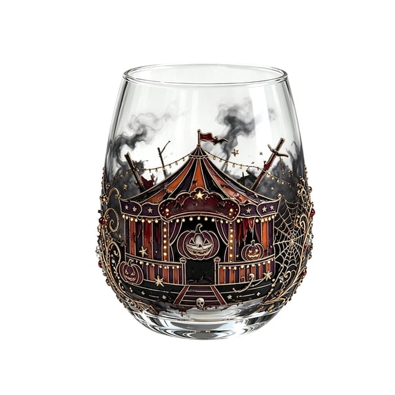 Halloween Glass Cup,12oz,Magic Castle Pattern,Tea,Coffee,Ice Water Soda Beverage Cup,Reusable Festival Holiday Evening Party Glassware Dinkware Suppies