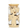 thumbnail image 1 of Halloween Glass Cup, 16oz Cute Ghost Cat Iced Coffee Can Glass Tumbler with Lid and Straw, Halloween Spooky Gifts for Her Him, 1 of 6