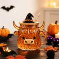 thumbnail image 1 of Halloween Glass Cups with Lids and Straws, 12oz Highland Cow Shaped Coffee Glasses, Cute Tea Glasses, Fall Home Decor & Holiday Gift, 1 of 8