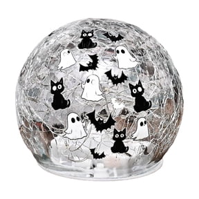 Halloween Glass Globe, Crackle Glass Ball Light, Ghost Cat Bat Orb, LED Lighted Tabletop Decor for Home Shelf, Indoor Night Lamp Festive Seasonal Party Atmosphere Holiday Display Cozy Gift