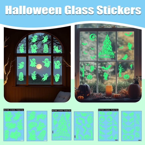 Halloween Glass, Glow in The Dark Halloween Decorations, Halloween Ghost Decorations, Halloween Window Decals, Halloween Wall, 2 Sheets 12X8 in Removable Glowing Spooky Ghost