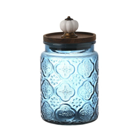 Halloween Glass Jar,Embossed Glass Airtight Food Storage Container with Pumpkin Lid for Kitchen Dining Room Living Room
