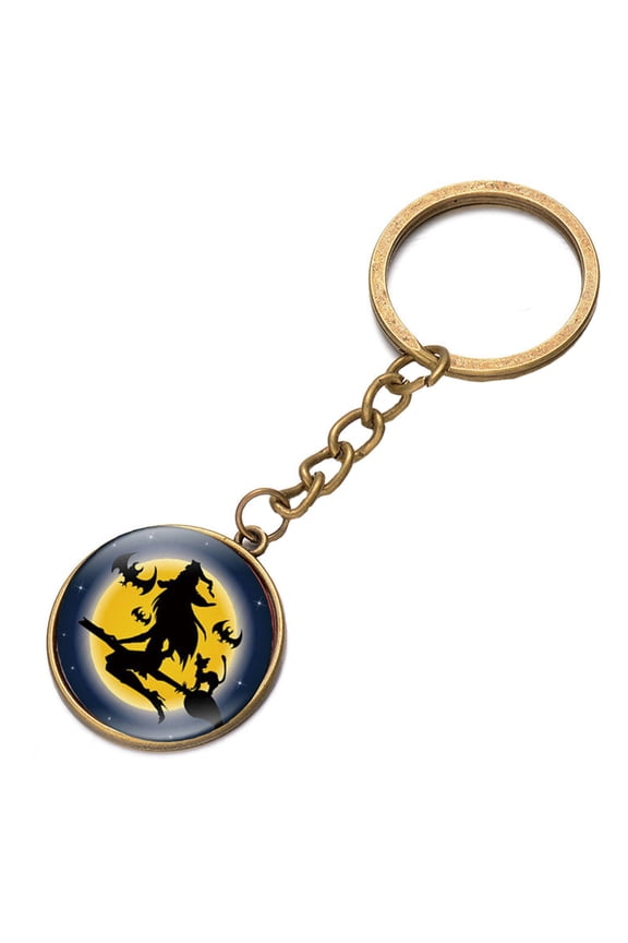 Halloween Glass Keychains Gift Decor Party Jewelry Accessories Scary Key Chain Couple Bag Car Pendant Keyring