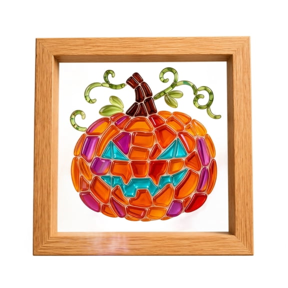 Halloween Glass Mosaic Craft Kit with Frame, DIY Stained Glass Art Project for Adults, Spooky Home Wall Decor, Holiday Gift for Beginners