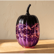 Fall Halloween Pumpkin-Purple Glass Pumpkin Ornament with Enchanted Moon & Star Pattern and Built - in Fairy Lights for Decor