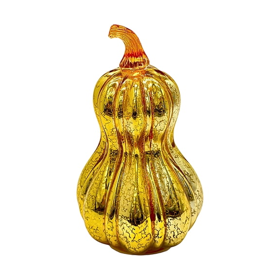 Halloween Glass Pumpkin Light, LED Lighted Mercury Pumpkin Decoration with 6 Hour Timer for Fall Table Mantel Party Decor, 9.06 in (Gold)