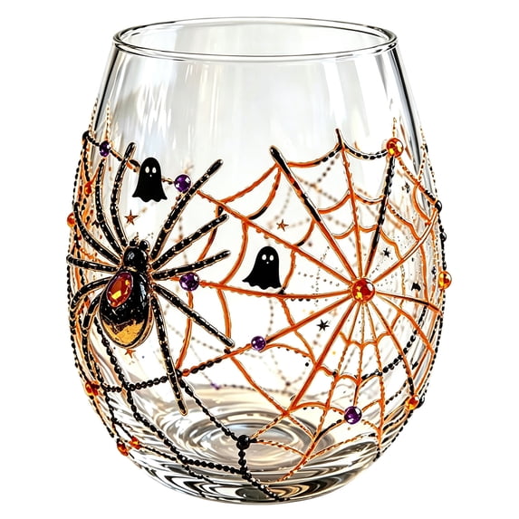 Halloween Glassware Stemless Tumbler – 12oz 2D Decorative Glass Cup for Fall Parties Gothic Home Decor & Holiday Gifts Orange1