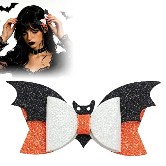 Halloween Glitter Bat Hair Clips Set, Cute Glitter Sequins Bat Bow Alligator Hair Barrettes for Girls Women, Party Dance Cosplay Hair Accessory Gift