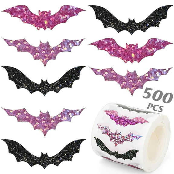 500PCS Glitter Halloween Bat Stickers, Sparkly Bat - Shaped Stickers for Halloween Party Decor, Crafts