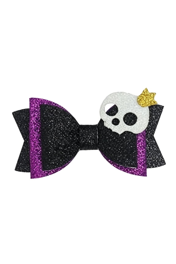 Halloween Glitter Bat Wing Hair Bow Clip, Skull with Mini Barrettes for Girls Kids Halloween Party Hair Accessory