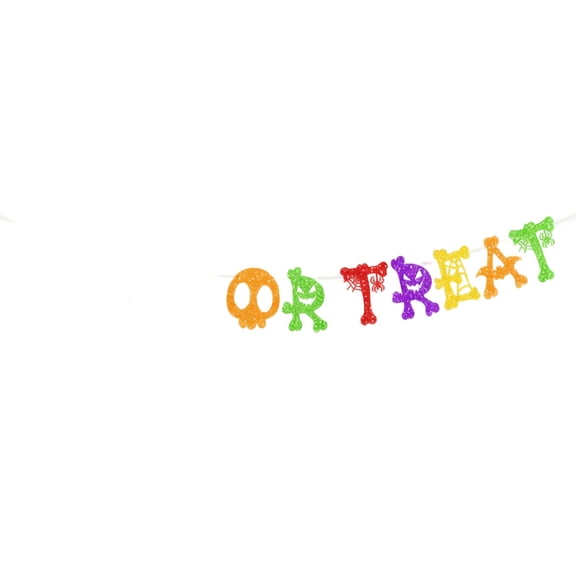 Halloween Glitter Bunting Set, 3 Pcs Dancing Skeleton Banner Garland, Pre-assembled Hanging Decoration for Party Fireplace Window Doorway Indoor Decor