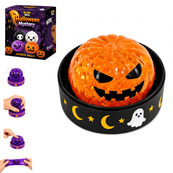 Halloween Glitter Dumpling Squishy Toys, Mystery Blink Box Halloween Stress Ball with Ghost Pumpkin Skull Design, Slow Rebound Sensory Vent Toy Trick Or Treat Fillers A4-1PC