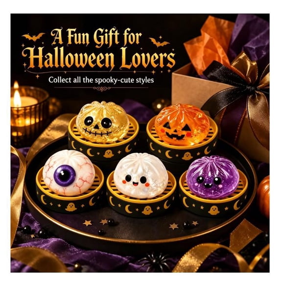 Halloween Glitter Dumpling Stress Relief Desktop Ornament, Cute Spooky Designs Desktop Seasonal Decor for Holiday Decor & Gift Giving