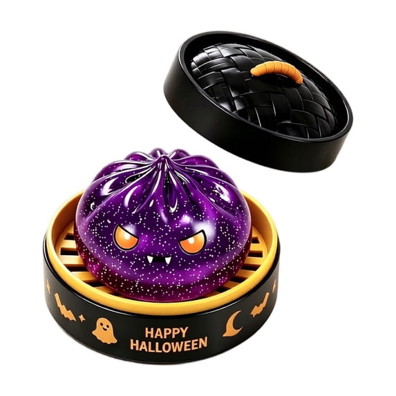 Halloween Dumpling Squishy with Steamer Box, Cute Soft Colorful Dumplings Stress Balls Fidget Sensory for Desk Display Stress Relief,D
