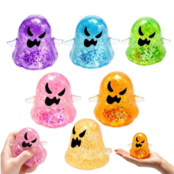 Halloween Glitter Ghost Squishy Fidget Toys Adults, Sparkling Slow‑Rebound Squishies Stress Balls, Novelty Spooky Sensory Squeeze Toys for Halloween Gifts & Classroom Prizes