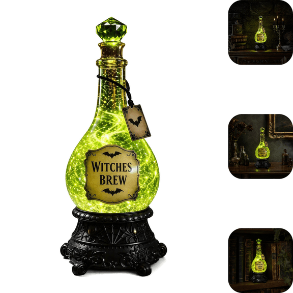Halloween Glitter Globe Lamp, Lighted Witches Brew Poison Bottle DayNight DualUse Mood Lamp, halloween decorations indoor for Gothic Home Halloween Party Supplies