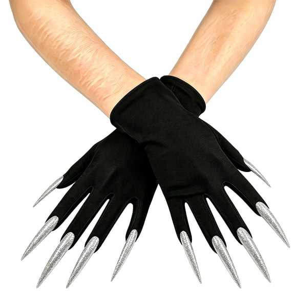 Halloween Glitter Long Claw Gloves, Gothic Monster Witch Gloves for Halloween Birthday Party & Role Play