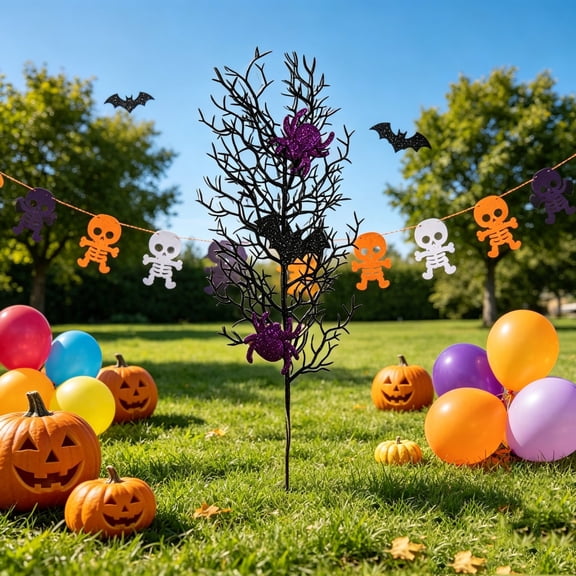 Halloween Glitter Pumpkin Bat Twig Floral Pick, Freely Reshapeable Flexible Stem, Multi-Themed Decor Accents, Vase Insert Branch For Table Centerpiece Yard Haunted House Layout