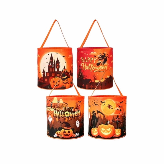 Halloween Glitter Pumpkin Handheld Tote Bags, Fall Harvest Printed Candy Gift Carry Pouches, Trick or Treat Lightweight Portable Gift Bags for Holiday Party Decor